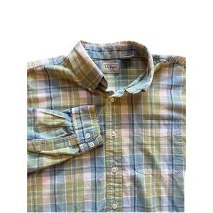 L.L. Bean‎ Green Long Sleeve Button Down Plaid Shirt Men's Size Large Multicolor